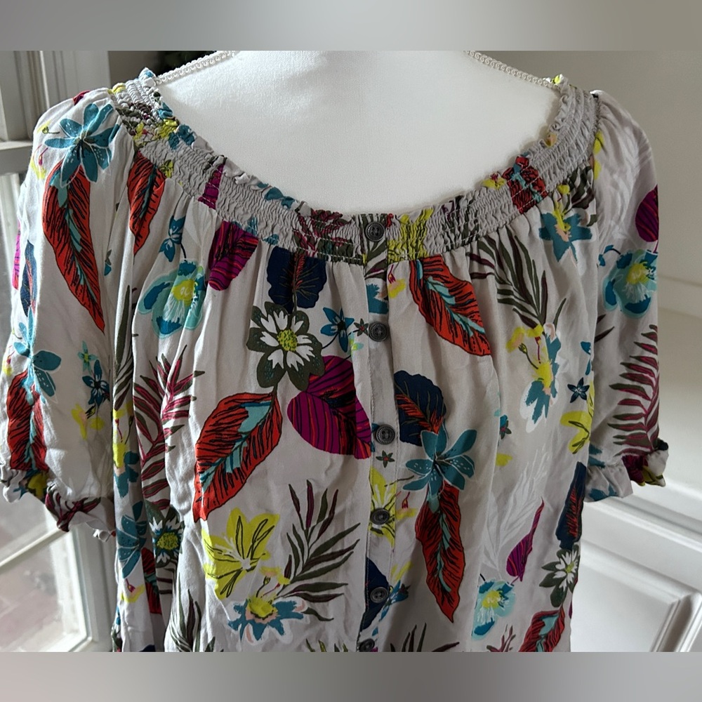 Terra Sky Floral Shirt Blouse Curvy Comfort Ruffle Sleeve Lightweight Plus Sz 1x - Picture 6 of 12